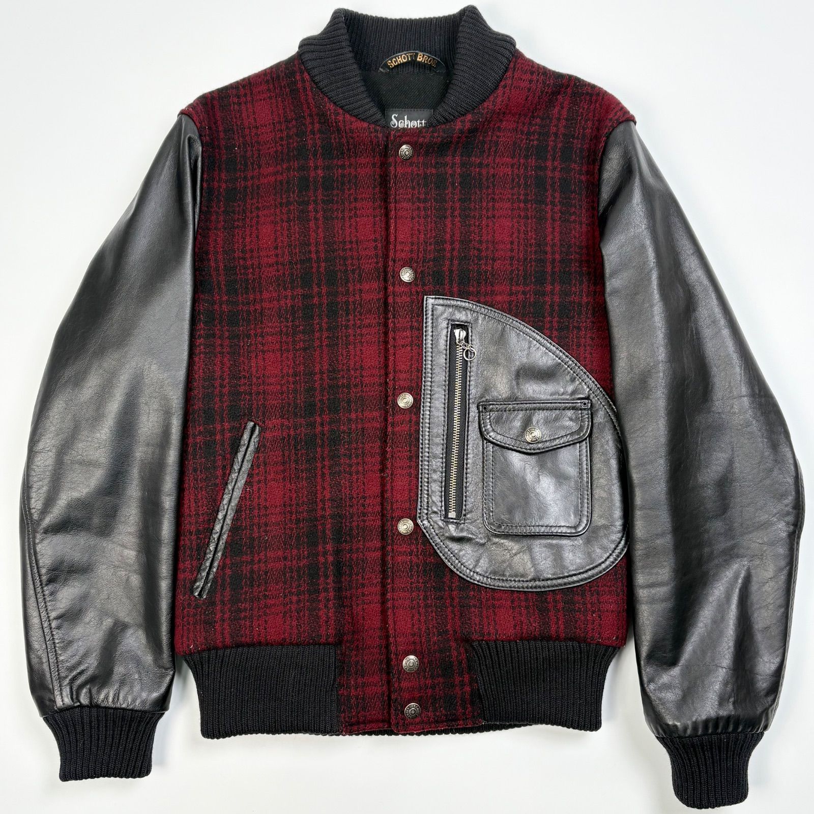 米国製】schott x wool rich コラボ スタジャン 赤 x 黒 チェック D