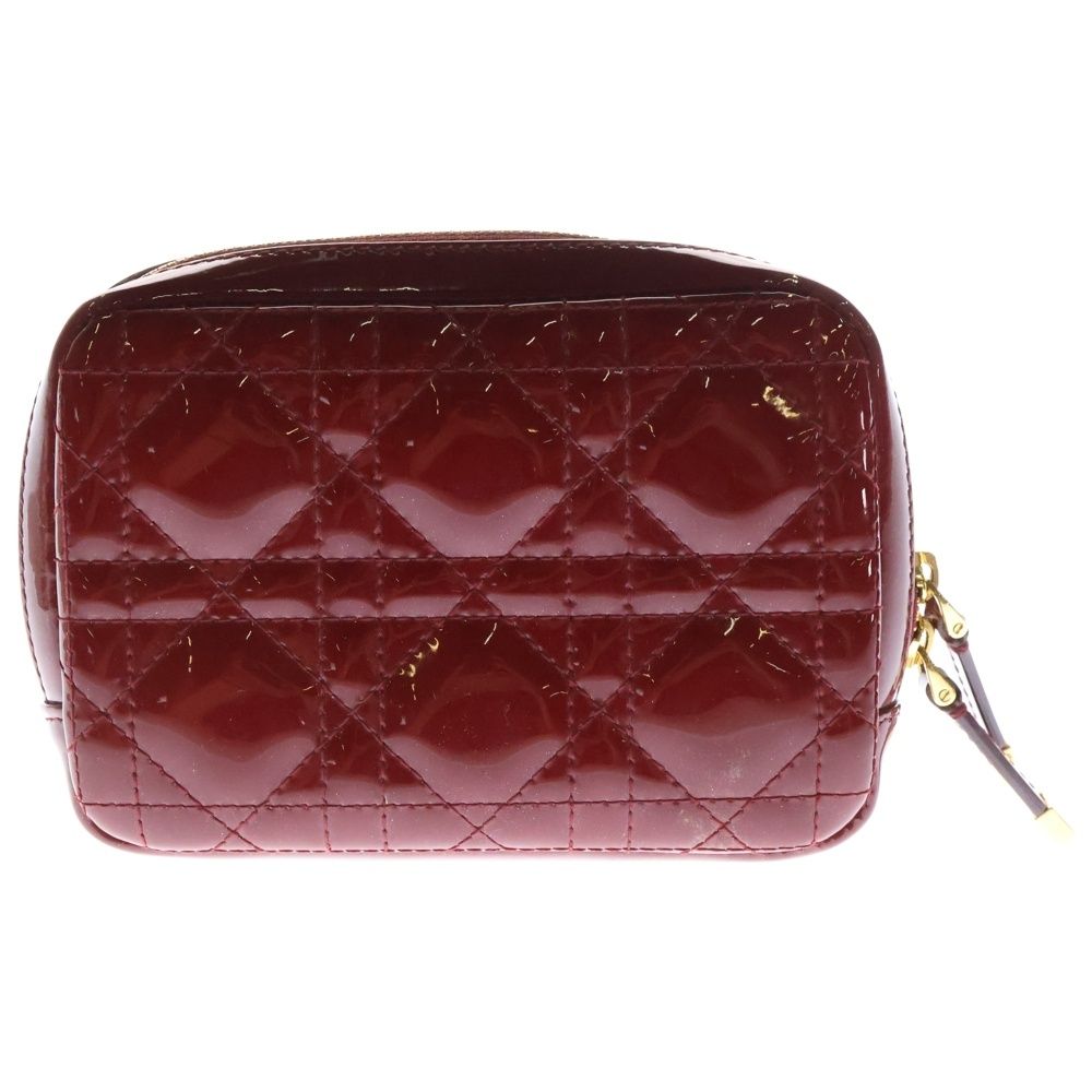 Christian Dior クリスチャンディオール カナージュ ポーチ メイクポーチ ケース 小物入れ レッド ゴールド金具 エナメル