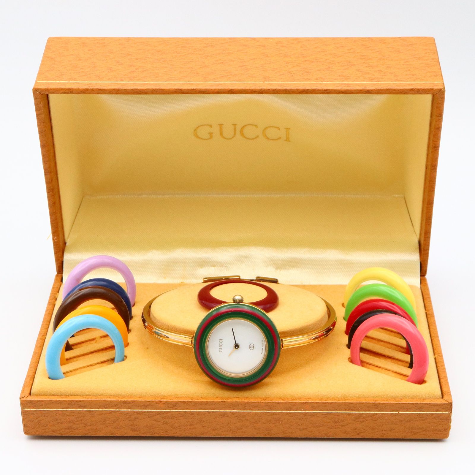 グッチ GUCCI 腕時計 チェンジベゼル 1100-L ホワイト GP（ゴールド