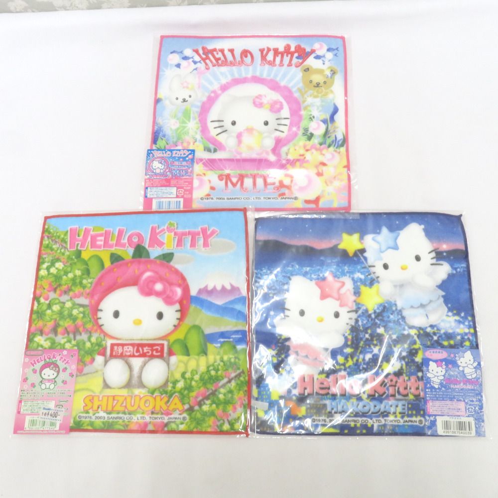 人気定番，2026 HELLO KITTY プチタオル 3枚セット 北海道限定 三重限定 静岡限定 タオルハンカチ 平成レトロ 希少 ハローキティ sanrio 未開封品 タオル・ハンカチ