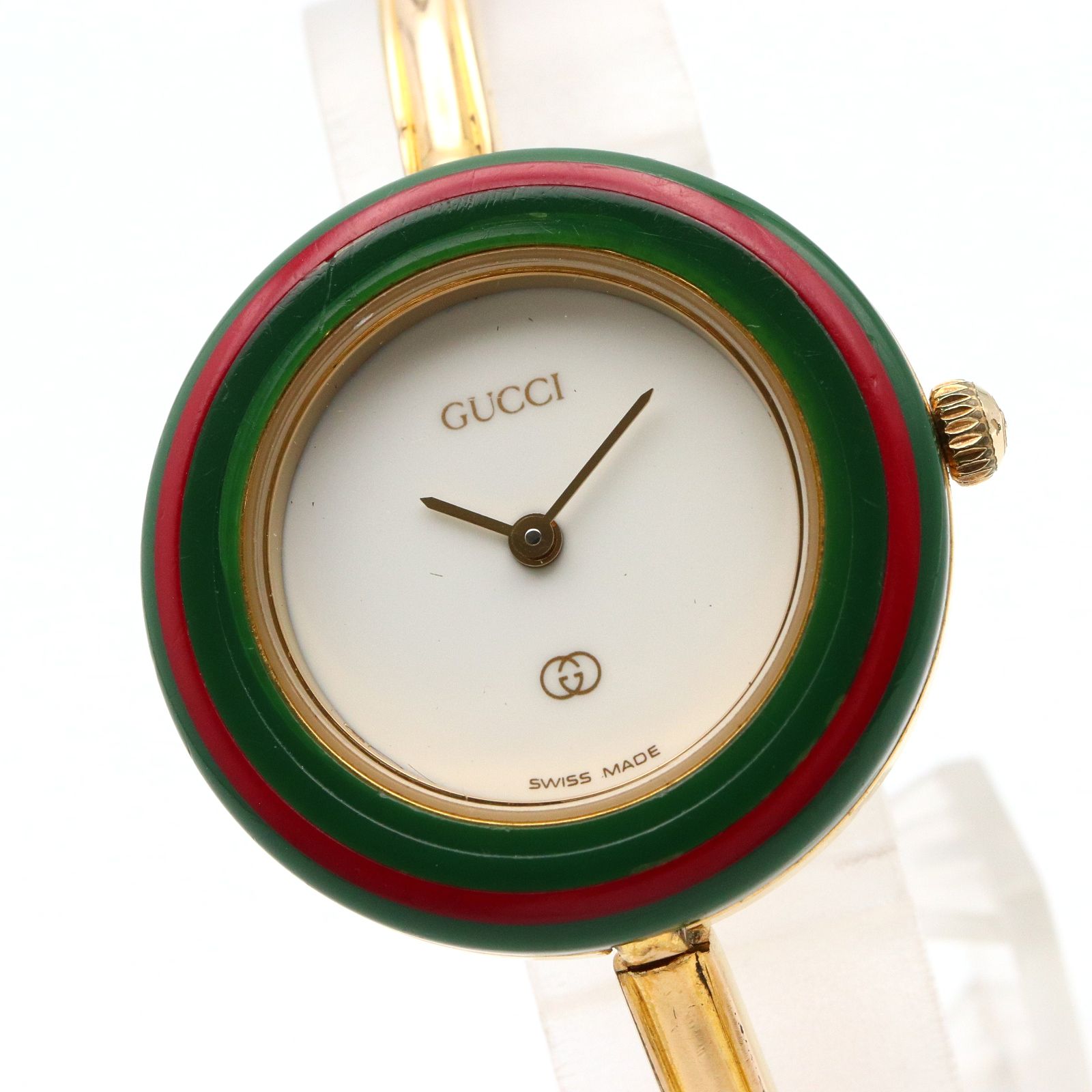 グッチ GUCCI 腕時計 チェンジベゼル 1100-L ホワイト GP（ゴールド