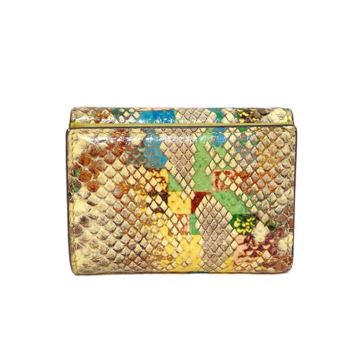 JIMMY CHOO ジミーチュウ 2つ折り財布 - グレーベージュ×ダークグリーン×マルチ ホログラムシールあり パイソン柄 レザー