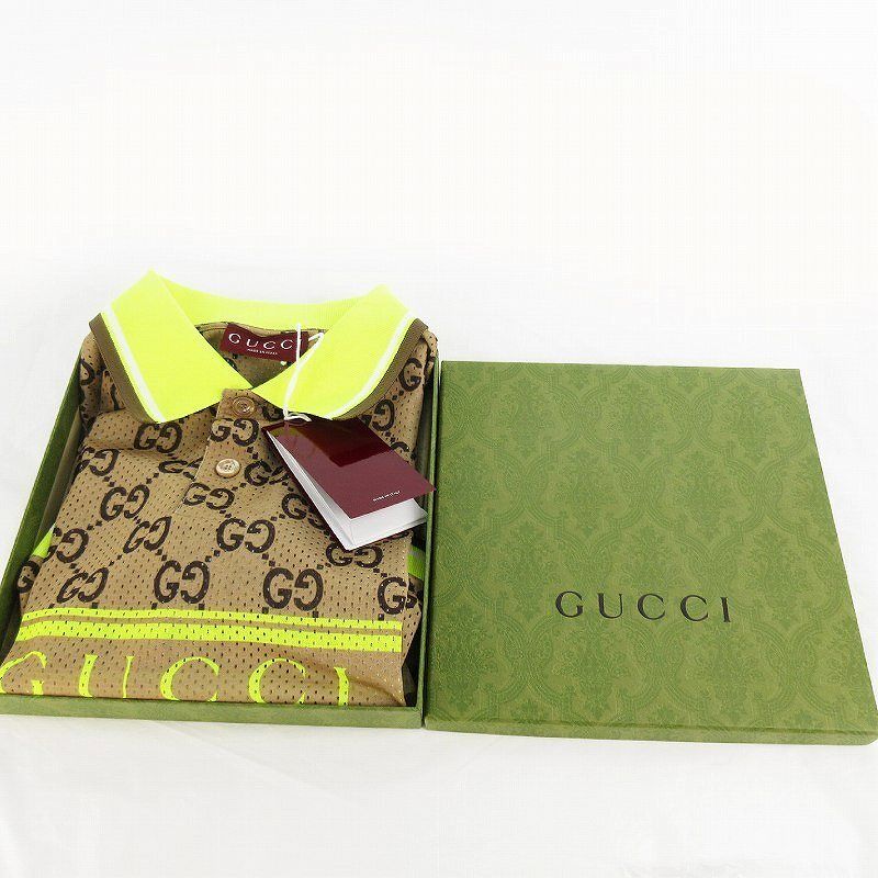 グッチ　半袖ポロシャツ　GG柄　総柄　ブラウン　M グッチ 半袖ポロシャツ GG柄 総柄 ブラウン M グッチ 半袖ポロシャツ