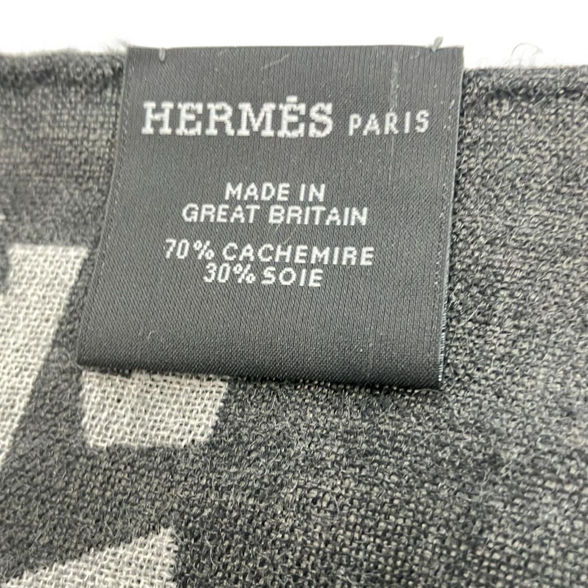 HERMES エルメス ストール ショール - ライトグレー×ダークグレー フリンジ カシミヤ シルク