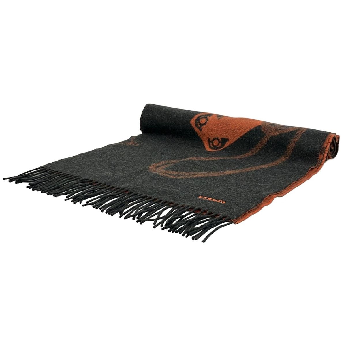 HERMES(エルメス) マフラー - ブラウン×ダークグレー フリンジ