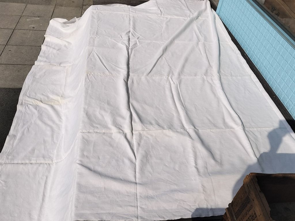 フランス アンティーク 小売業者 リネン 無地 シーツ 大 モノグラム