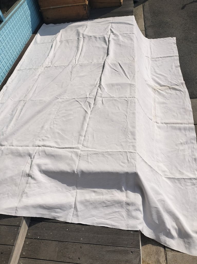 フランス アンティーク 小売業者 リネン 無地 シーツ 大 モノグラム