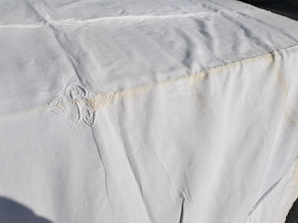 honey bee様 専用フランス 良い アンティーク リネン 無地 シーツ 刺繍