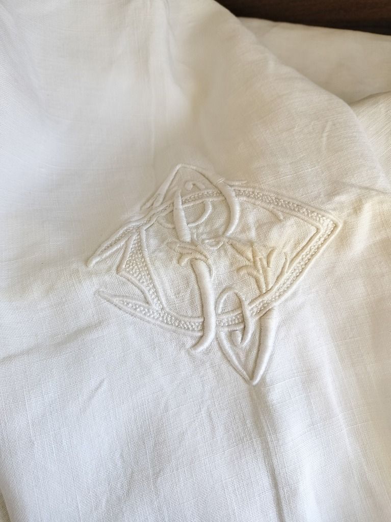 honey bee様 専用フランス 良い アンティーク リネン 無地 シーツ 刺繍