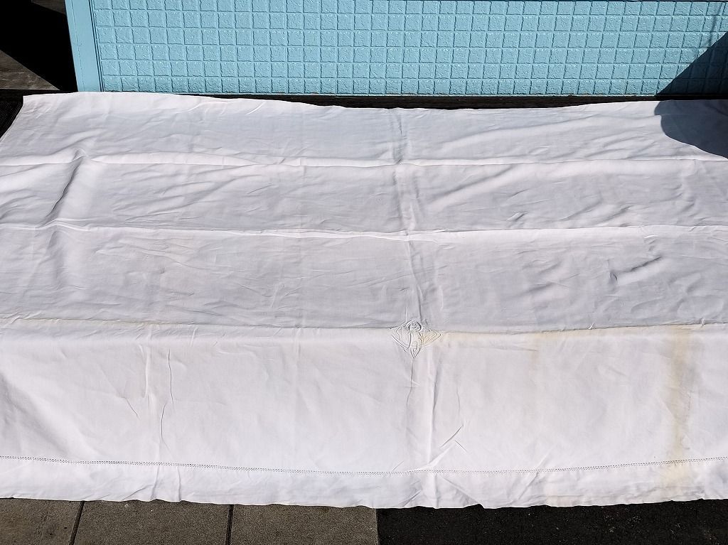 honey bee様 専用フランス 良い アンティーク リネン 無地 シーツ 刺繍