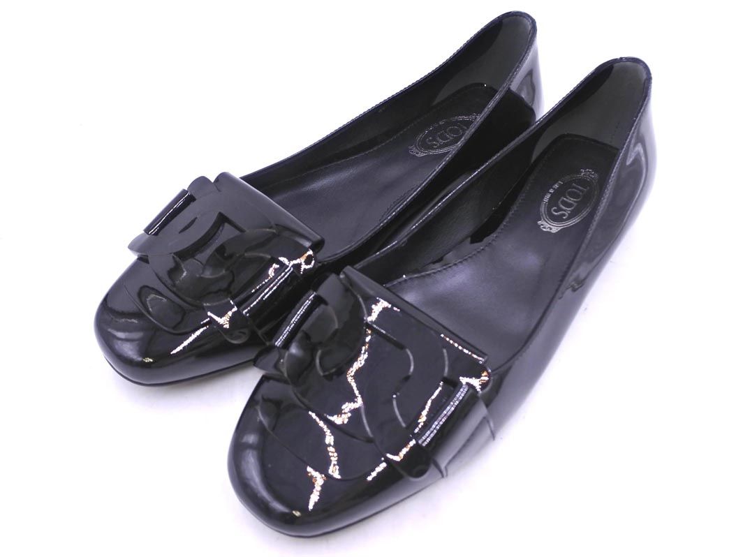 美品 TOD'S トッズ エナメル チェーン フラット パンプス size34