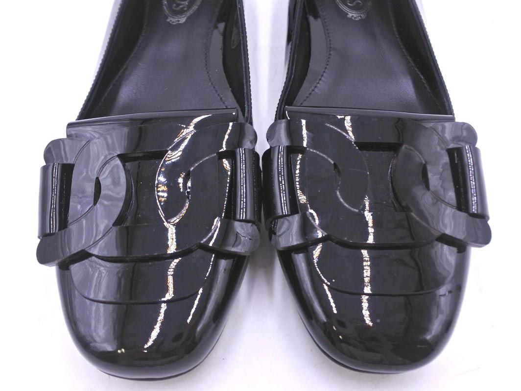 箱付き美品✨TOD'S　ケイト　エナメルフラットパンプス　黒　チェーン　35.5 美品 TOD'S トッズ エナメル チェーン フラット パンプス size34
