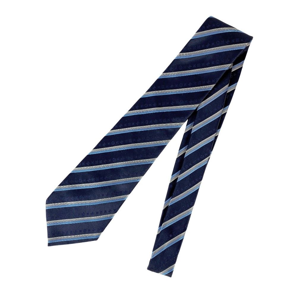 新同 ルイヴィトン ネクタイ ファッション ビジネス 仕事 ストライプ シルク ネイビー ブルー 箱 476495 10