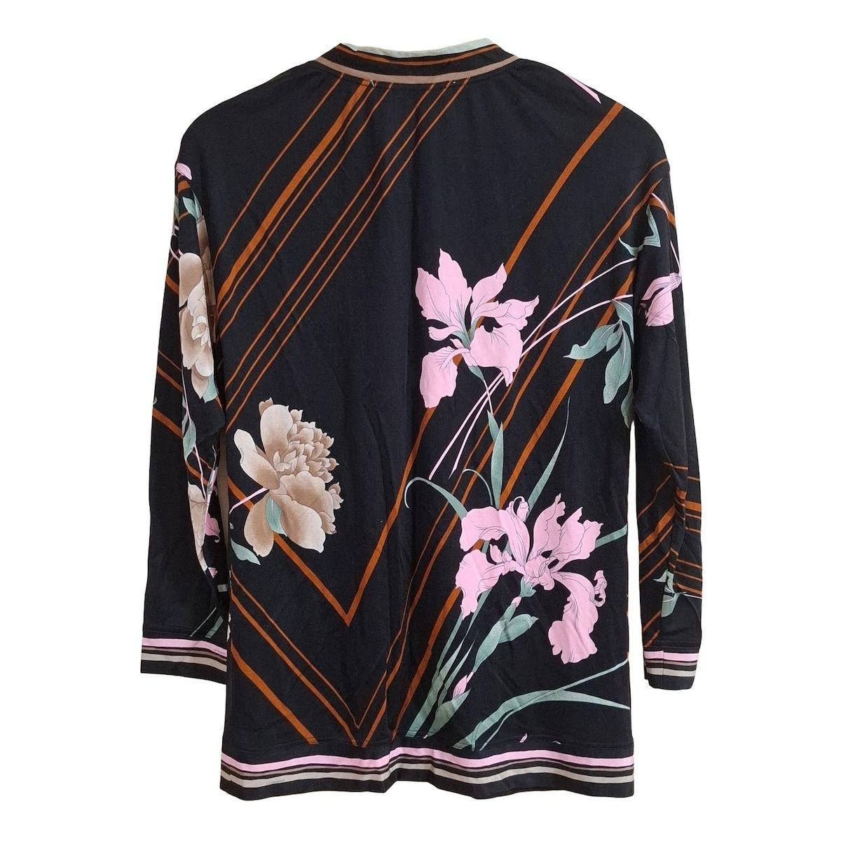 レオナール　カットソー　花柄　シルク混　トリム　Lサイズ　マルチカラー　長袖 LEONARD(レオナール) 長袖カットソー サイズ40 M レディース - 黒