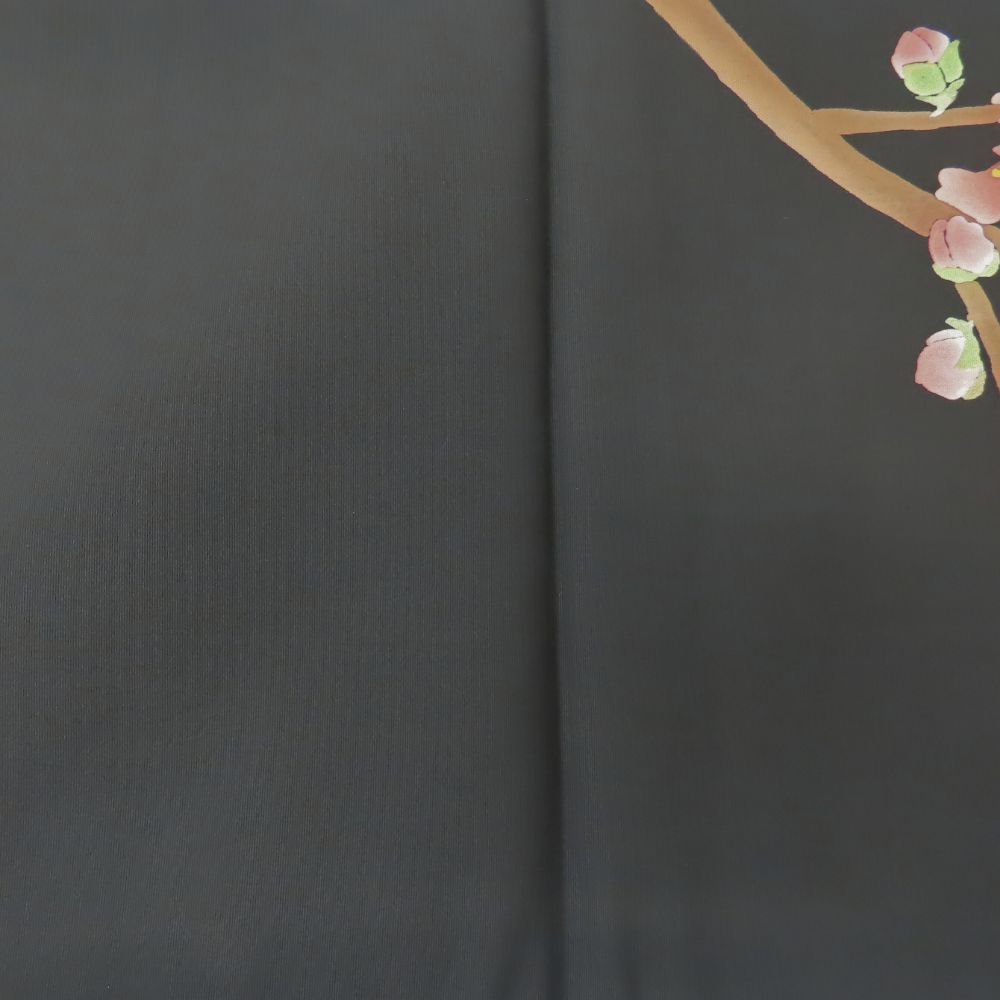 中古 名古屋帯 塩瀬 正絹(金銀糸除く) ブラック ピンク 梅 松葉仕立て お洒落 和装 呉服 和服 きもの レディース 女性 中古】 名古屋帯 塩瀬 正絹(金銀糸除く) ブラック ピンク 梅 松葉