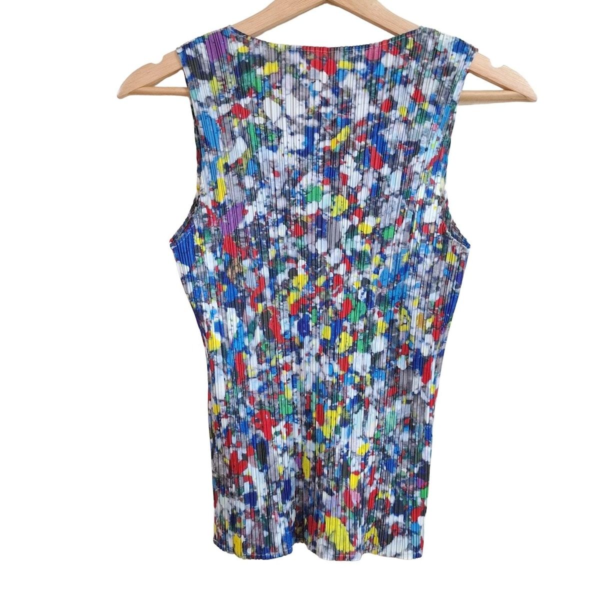 希少 プリーツプリーズ 洗剤柄 WASH ノースリーブ トップス 総柄 L相当 希少 プリーツプリーズ 洗剤柄 WASH ノースリーブ トップス 総柄 L相当