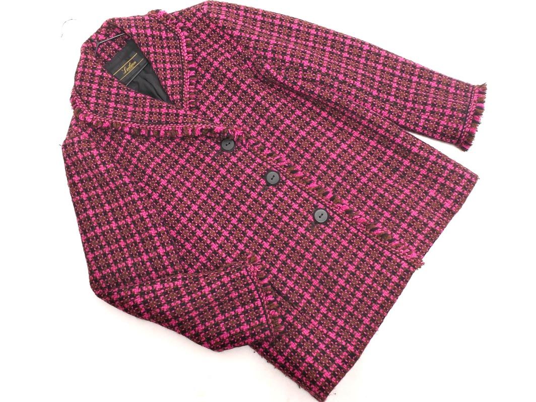 Leilian レリアン ウール100% ツイード ジャケット size9/黒xピンク