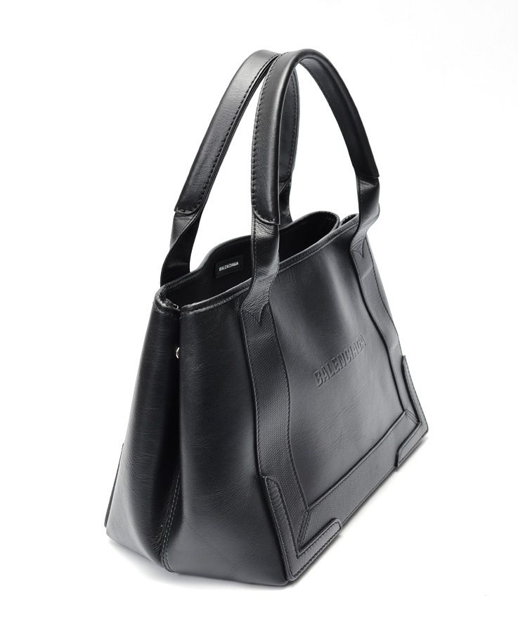 バレンシアガ / BALENCIAGA エンボス ロゴ ネイビーカバス S / トート