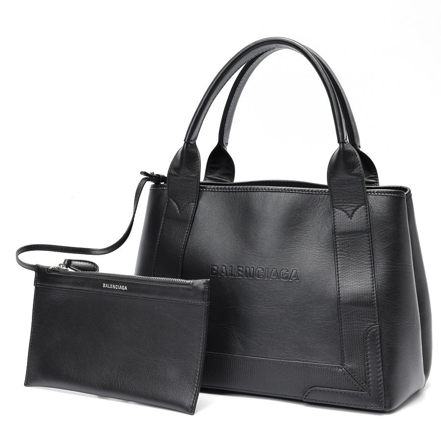 【未使用級】バレンシアガ ネイビーカバス S エンボスロゴ オールレザー 黒 バレンシアガ / BALENCIAGA エンボス ロゴ ネイビーカバス S / トート