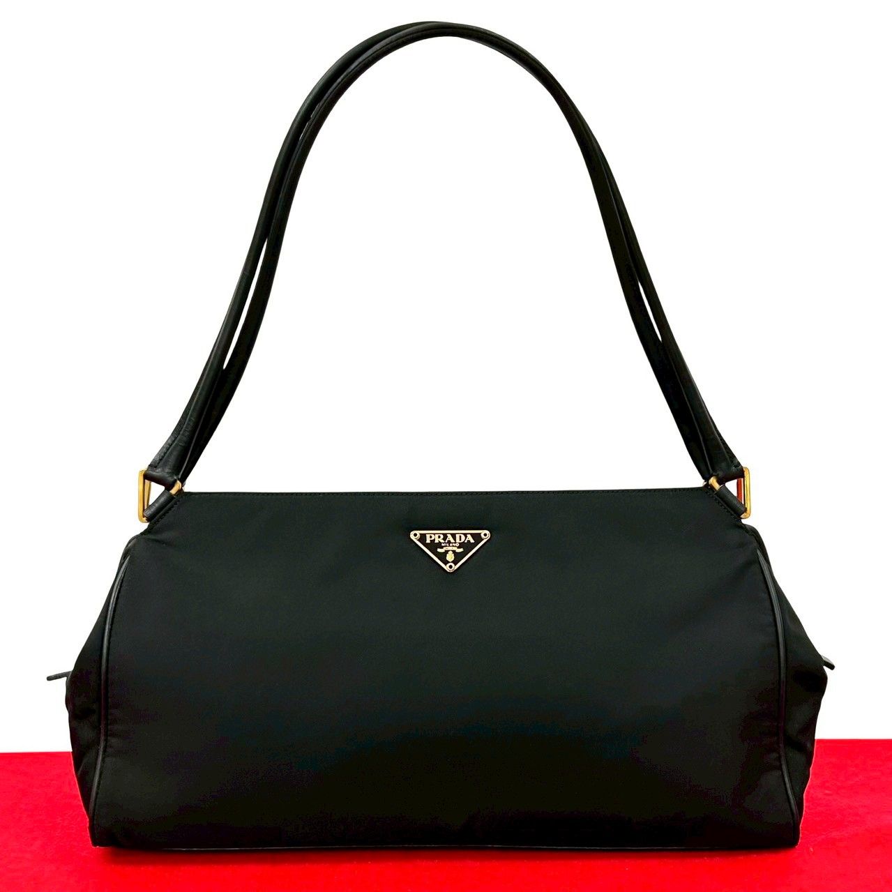 咲村様　プラダ 三角ロゴ 黒 レザー ナイロン トートバッグ 肩掛け 極 美品 PRADA プラダ 三角ロゴ 金具 ナイロン レザー 本革 トート