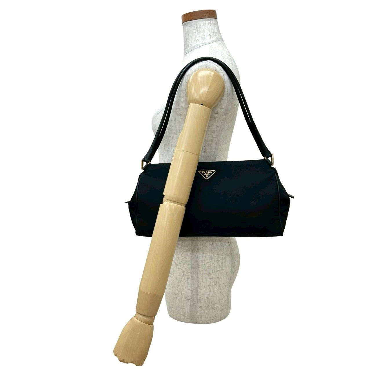 極 美品 PRADA プラダ 三角ロゴ 金具 ナイロン レザー 本革 トート