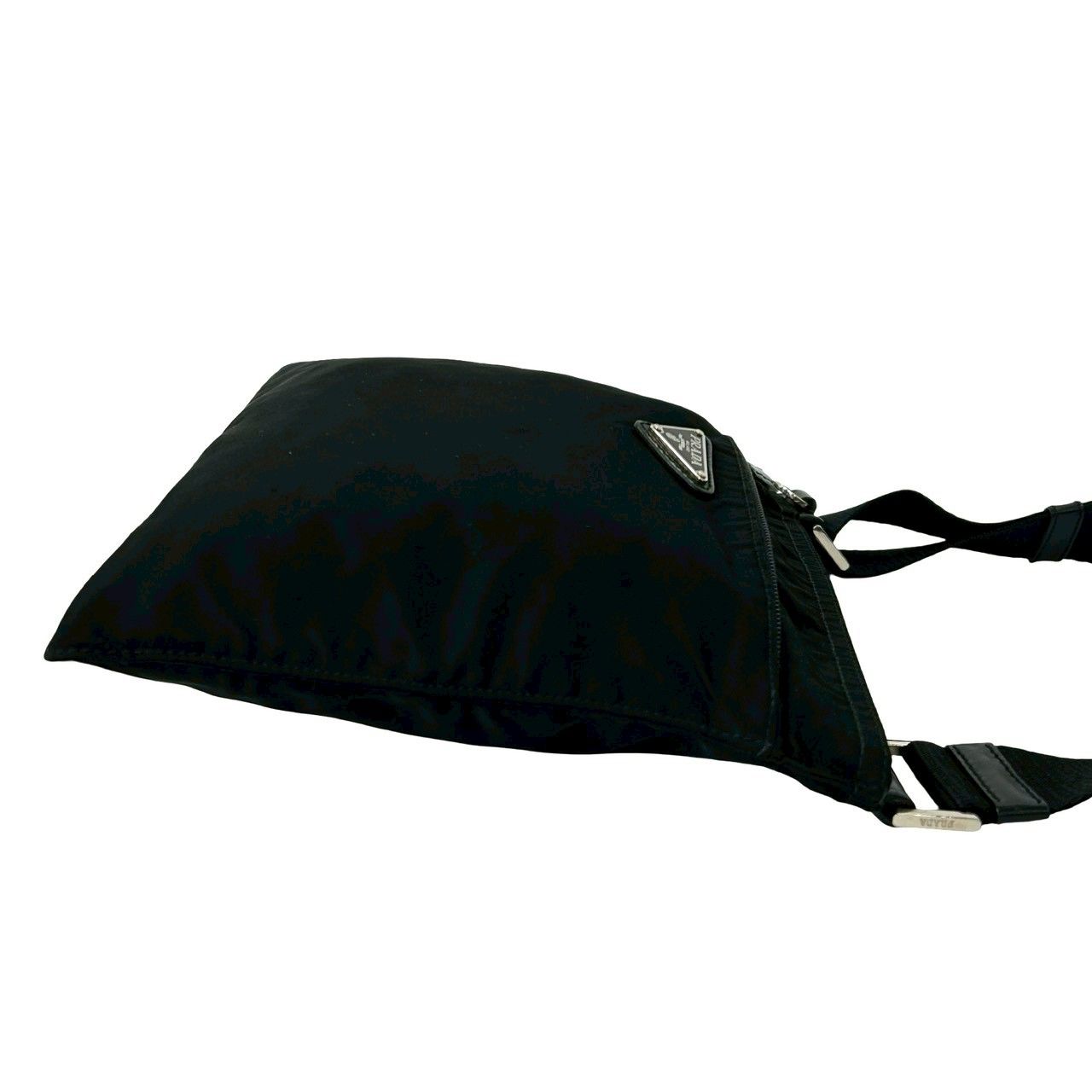 極 美品 PRADA プラダ 三角ロゴ 金具 テスート ナイロン レザー 本革