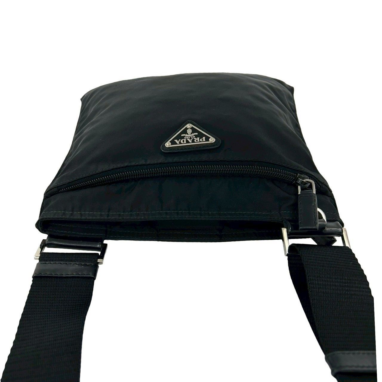 極 美品 PRADA プラダ 三角ロゴ 金具 テスート ナイロン レザー 本革