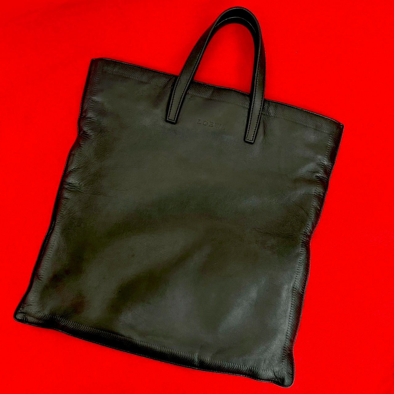 極 美品 希少品 LOEWE ロエベ ロゴ 刻印 ナッパ オール レザー 本革 