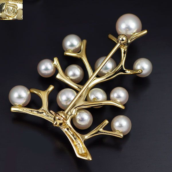 ミキモト K18YG アコヤ真珠 ブローチ 径約4.8-6.8mm 幸福の木 - メルカリ