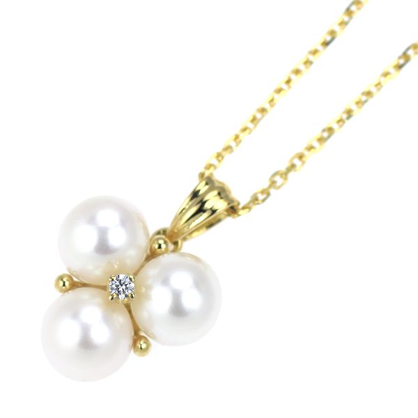 極美品【ミキモト】K18YG あこやパール　ダイヤモンド　ペンダント　ネックレス ミキモト K18YG アコヤ真珠 ダイヤモンド ペンダントネックレス 径約