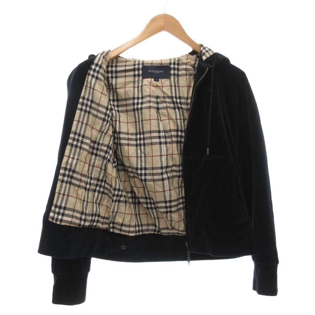 BURBERRY LONDON フォックスファー　ベロア パーカー　ブラック　4 バーバリー ロンドン BURBERRY LONDON ベロア ジップアップ パーカー