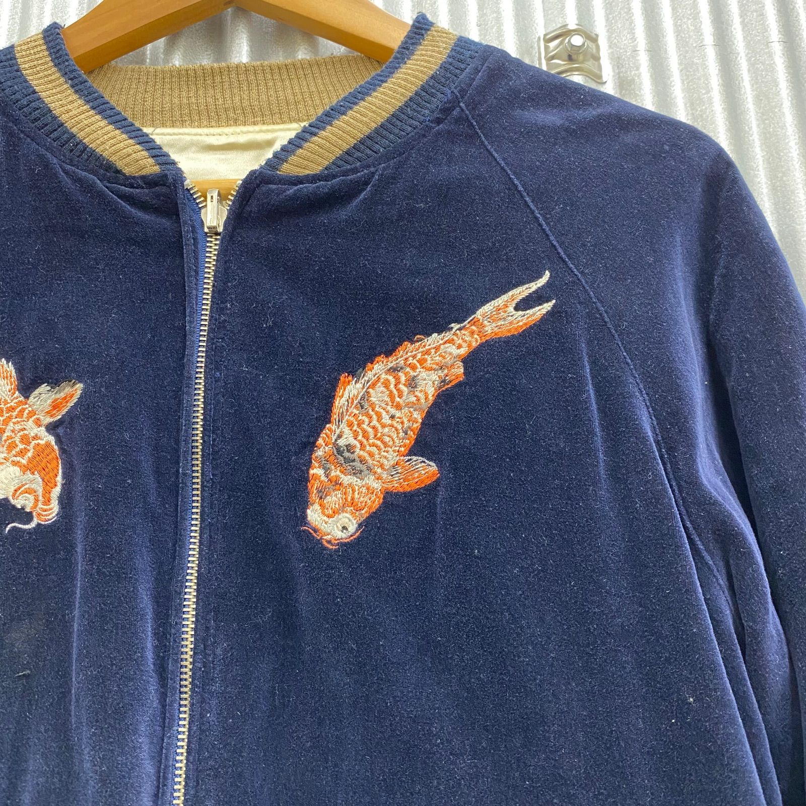 MF SHINS期 ドゥニーム スカジャン 鯉 鶏 藍染 刺繍 ベロア