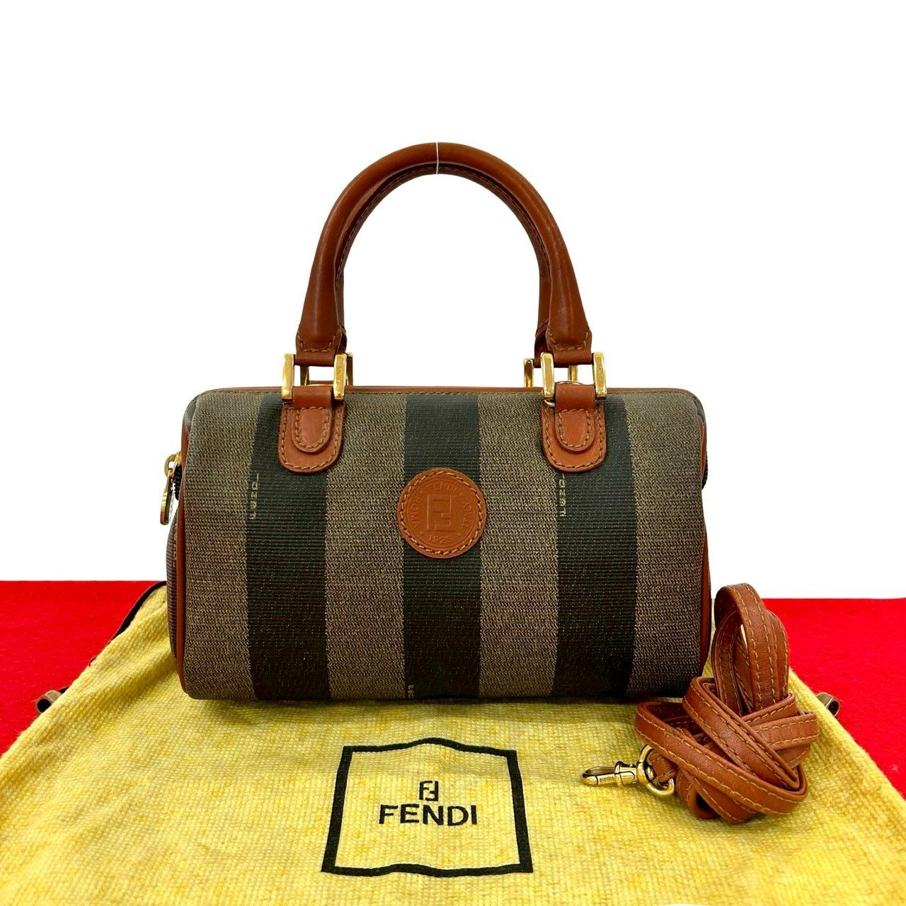 極 美品 袋付き FENDI フェンディ ペカン 柄 FF モチーフ レザー 2way