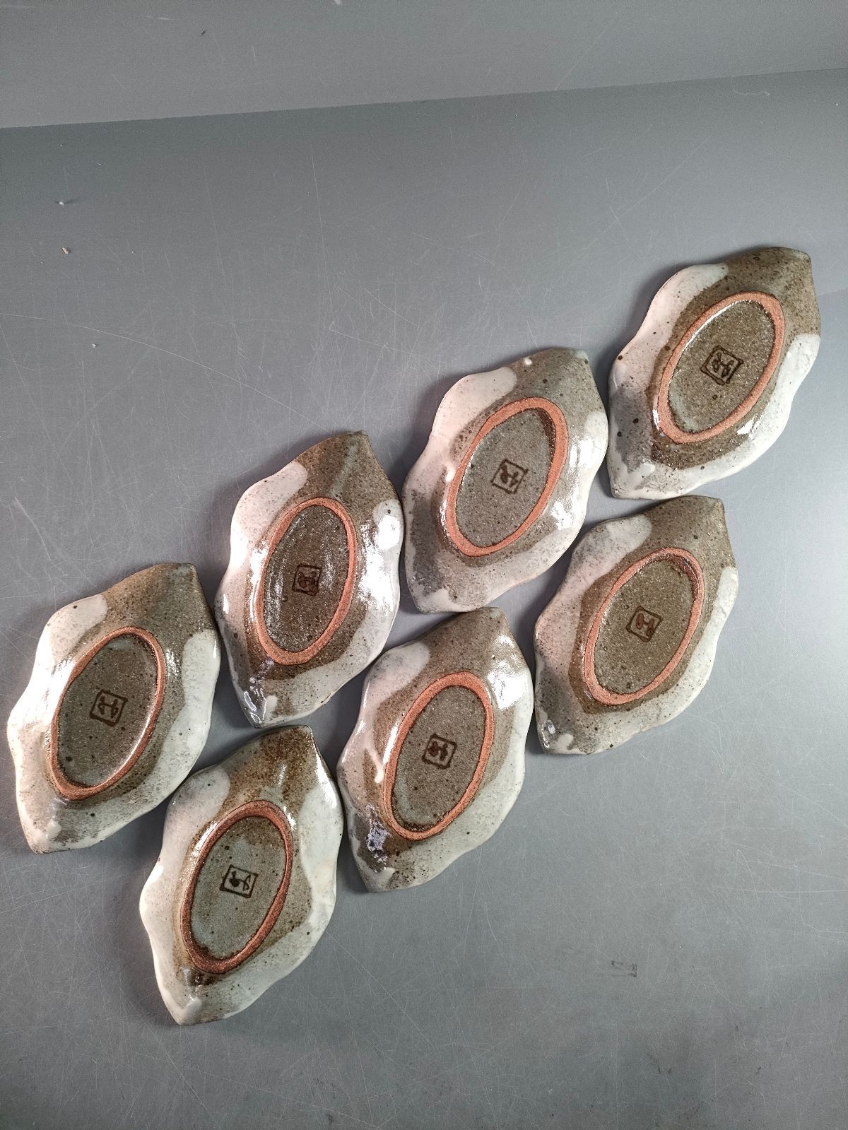 S17-7/幸兵衛窯/加藤卓男/粉引木ノ葉文銘々皿7客/向付/飾皿/懐石道具