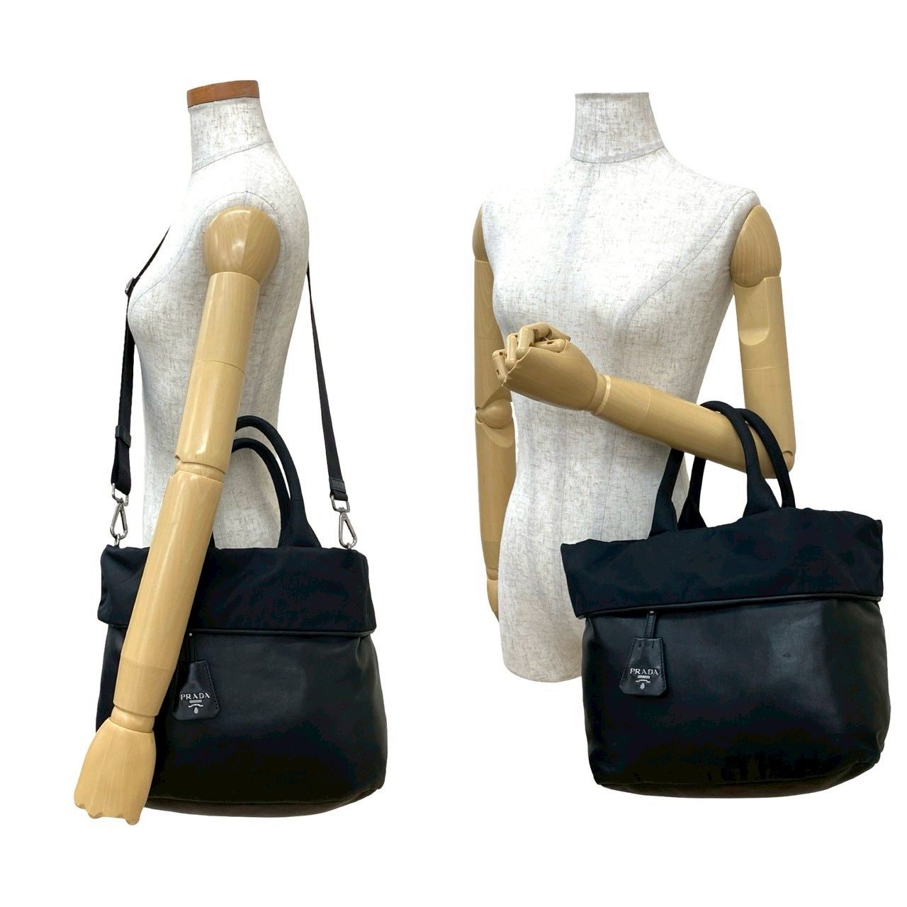 極 美品 PRADA プラダ 三角ロゴ 金具 ナイロン レザー 本革 2way