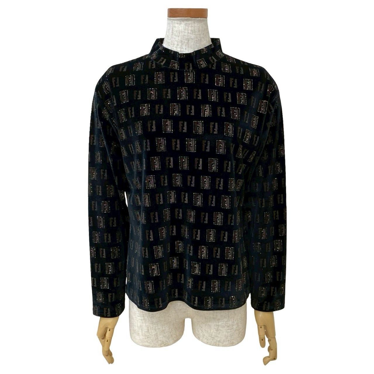 FENDI フェンディ ロゴ入り トップス カットソー ベロア 長袖 極 美品