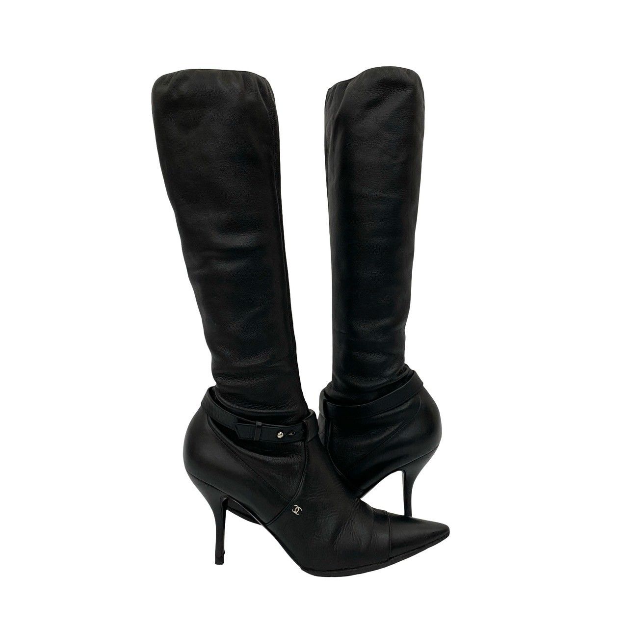 極 美品 CHANEL シャネル ココマーク レザー ロング ブーツ ピンヒール