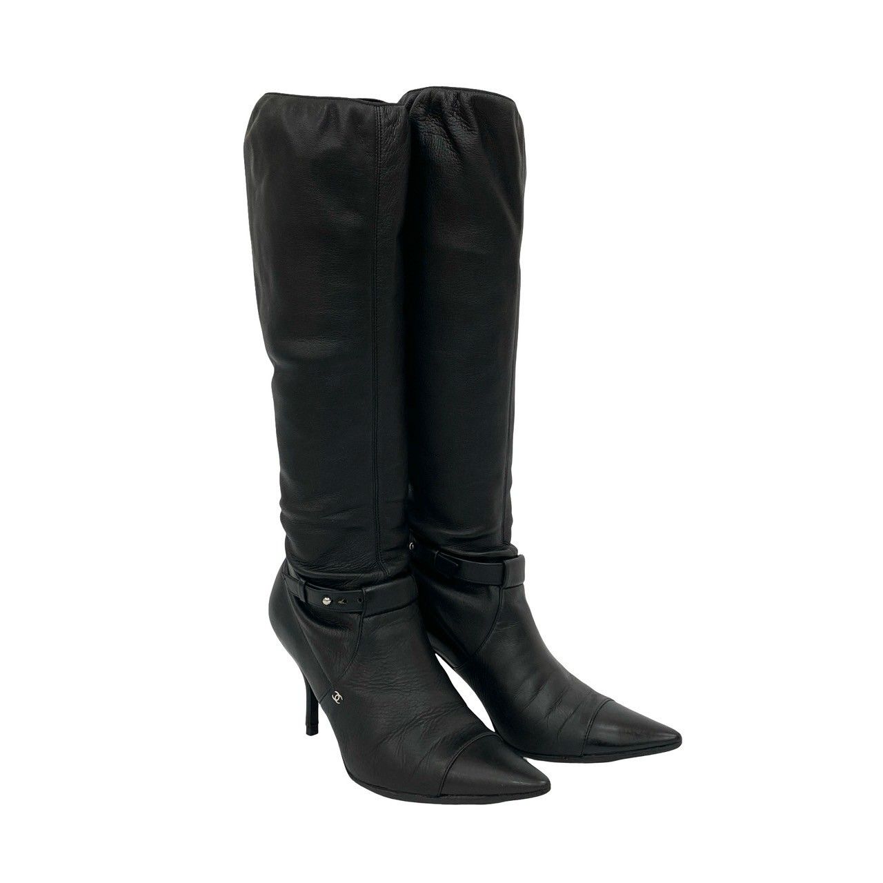 極 美品 CHANEL シャネル ココマーク レザー ロング ブーツ ピンヒール