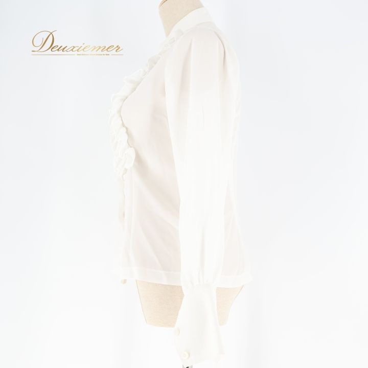 フラメンコ 衣装 トップス ブラウス 白 無地 長袖 フリル レース 透け