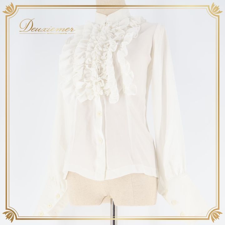 フラメンコ 衣装 トップス ブラウス 白 無地 長袖 フリル レース 透け