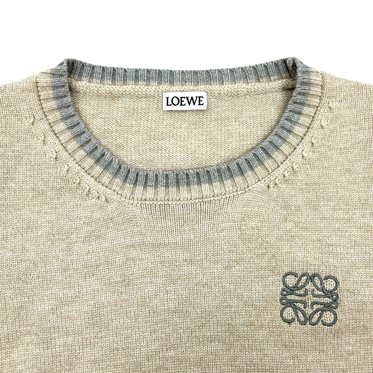 極 美品 LOEWE ロエベ アナグラム ロゴ 刺繍 ウール セーター ニット