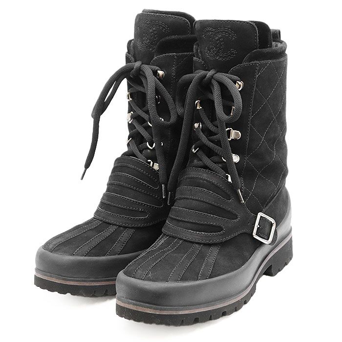 シャネル マトラッセ ダイヤステッチ スノーブーツ ヌバックレザー