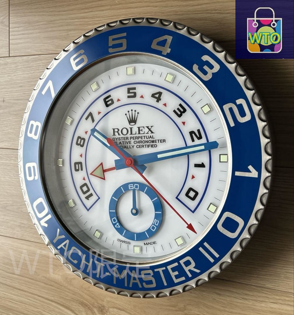 ROLEX ロレックス 掛け時計 ヨットマスターⅡ 販促用 海外販促用ROLEX 掛け時計 ヨットマスター  シルバー/ブルーベゼル-WTO