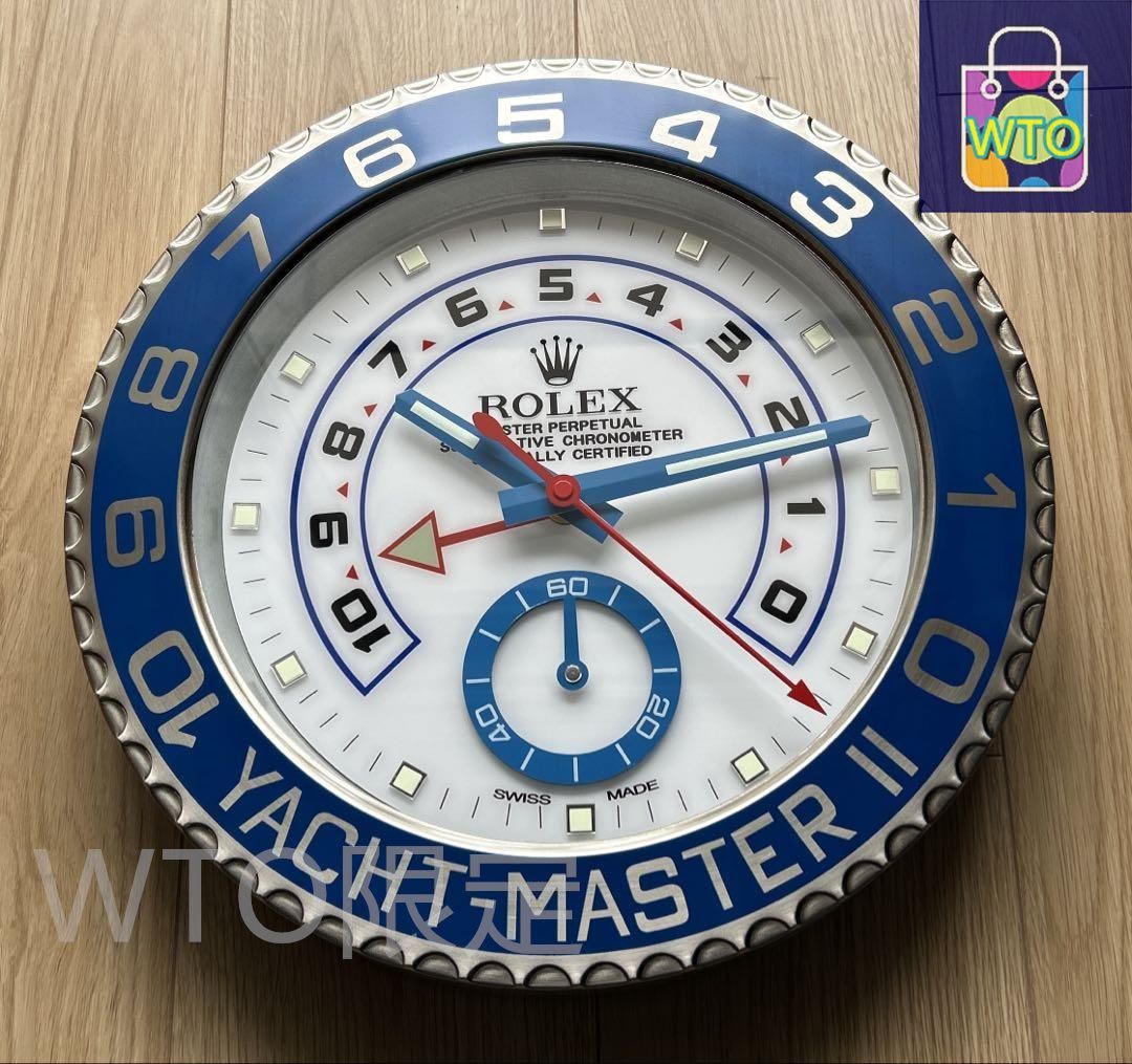 海外販促用ROLEX 掛け時計 ヨットマスター  シルバー/ブルーベゼル-WTO