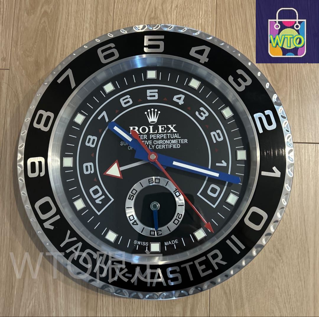 海外販促用ROLEX 掛け時計 ヨットマスター  希少シルバー/ブラック文字