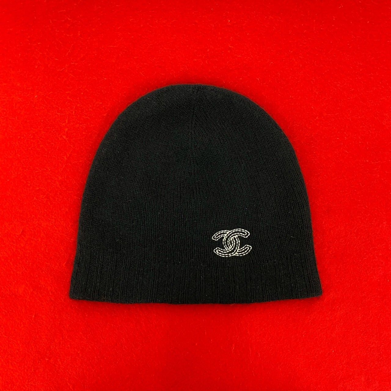 極 美品 1A CHANEL シャネル ココマーク 刺繍 カシミヤ ニットキャップ