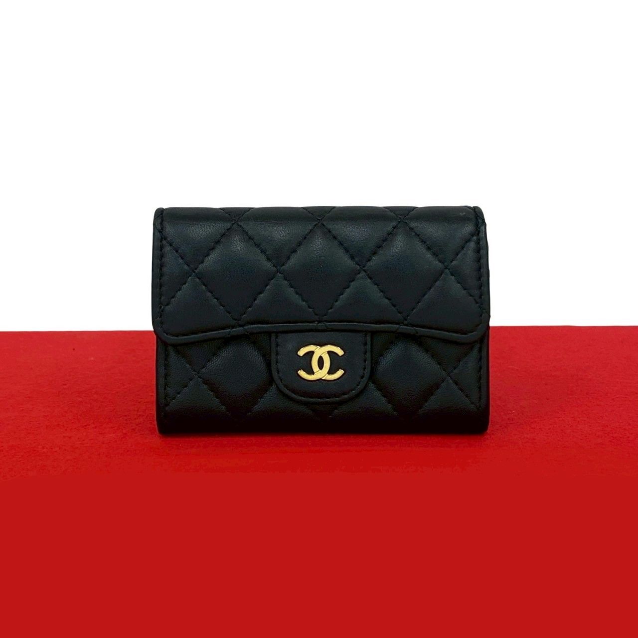 【美品】CHANEL シャネル 名刺入れ マトラッセ ブラック ラムスキン CHANEL 送料無料 シャネル マトラッセ カードケース 名刺入れ