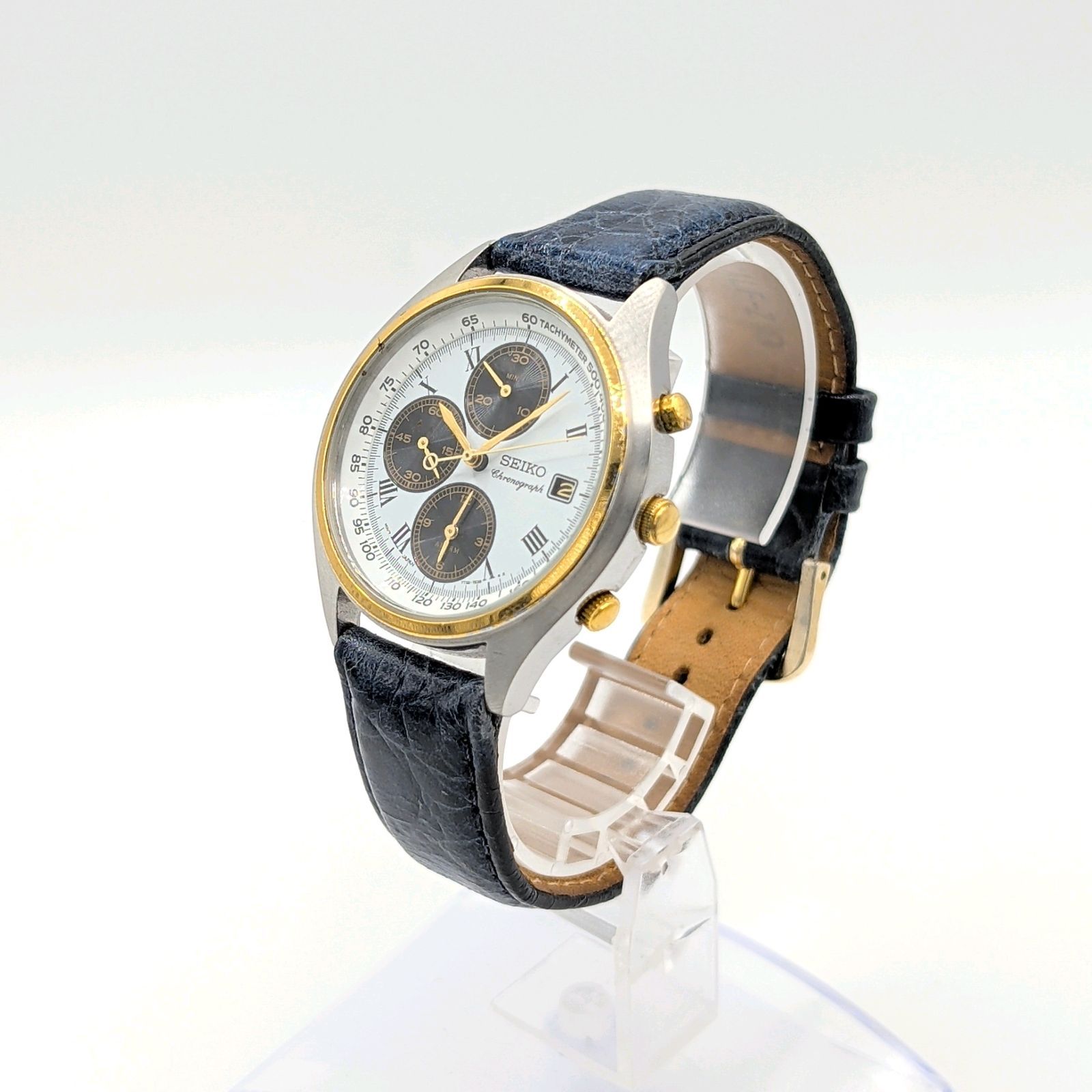 SEIKO 7T32-7C60 Watch Men's Quartz Round Gold Y2K 00S Chronograph