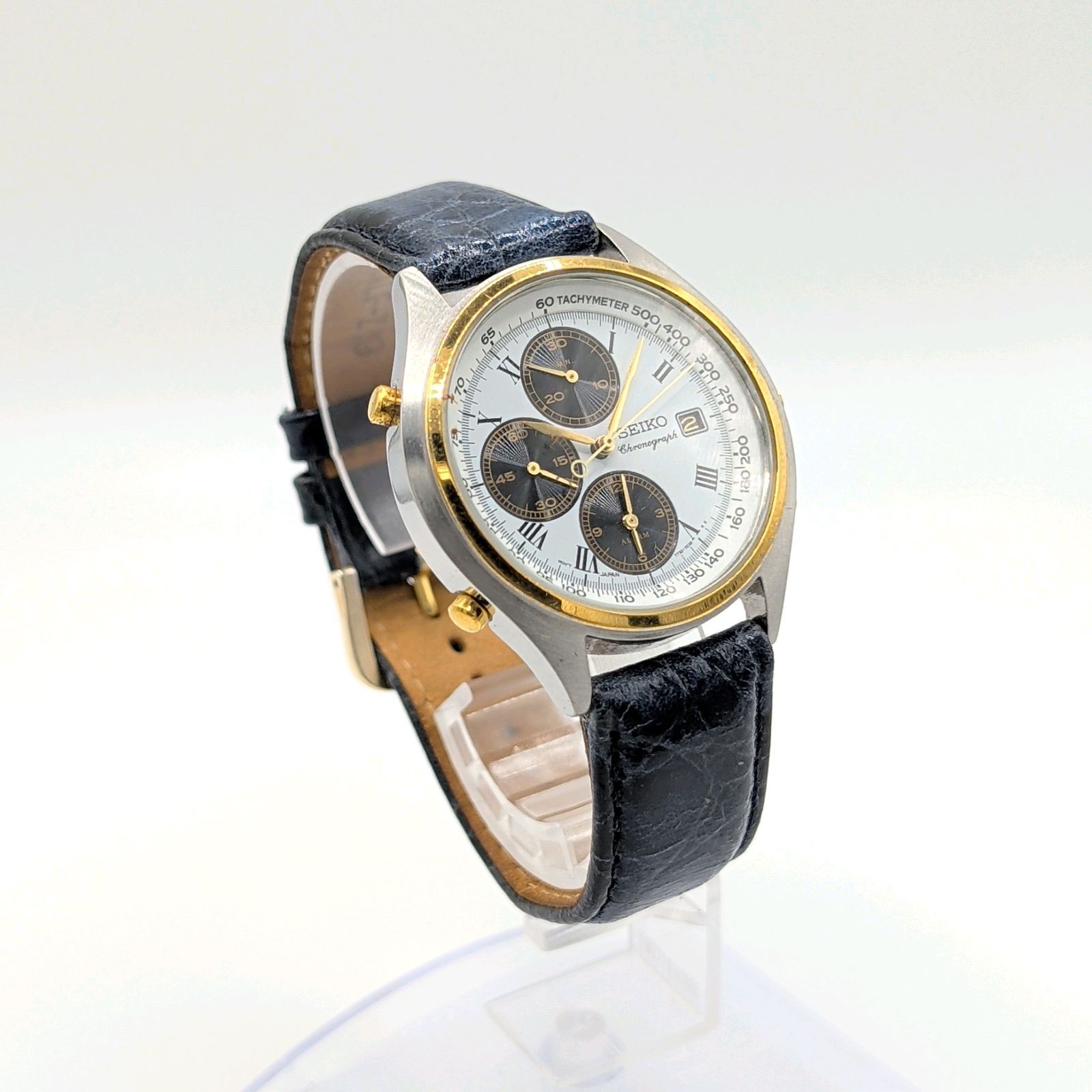 SEIKO 7T32-7C60 Watch Men's Quartz Round Gold Y2K 00S Chronograph