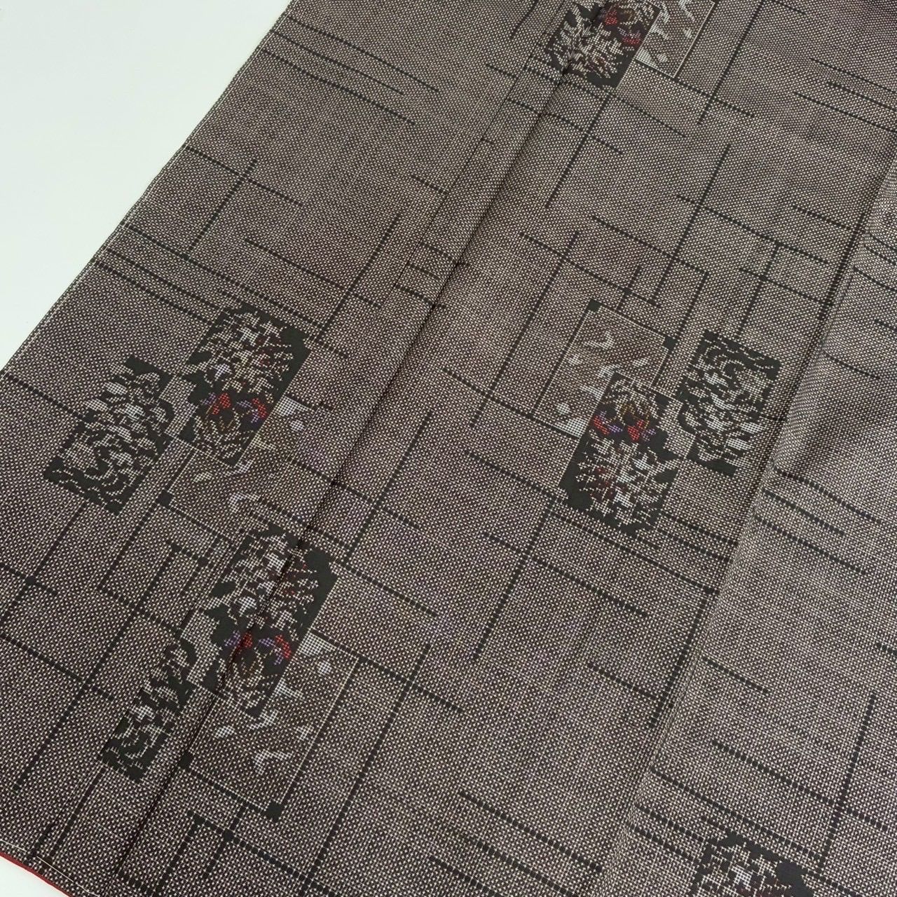 本場大島紬 茶泥染 一元式 飛び柄 素敵な絣柄 正絹 着物 MK-1447